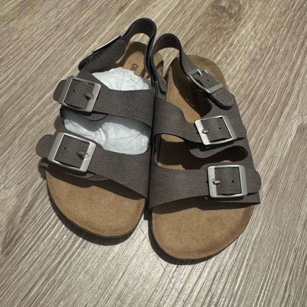 Old Navy Brown Triple-Strap Kids Sandals with Silver Buckles